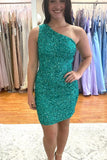Hot Pink Sequins Tight One Shoulder Homecoming Dress HZ1023