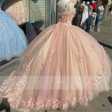Princess Pink Quinceanera Dresses Lace Appliques Sweet 15 Party Prom Ball Gown HZ1023
