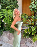 Simple Mermaid Sleeveless Strapless Velvet Long Prom Dress HZ1023