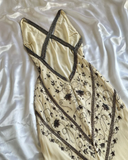 Vintage A Line V Neck Beaded Black Chiffon Open Back Prom Dress Evening Dress HZ1023