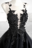 Classic Black Lace Tulle Long Prom Dress Black Evening Dress HZ1023