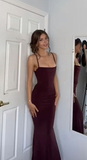 Burgundy Sheath Straps Evening Dress Mermaid Prom Dress HZ1023