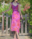 Pretty Purple A Line Straps Print Floral Chiffon Party Dress Date Dress Outfits HZ1023