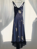 Charming Print Floral A Line Spaghetti Strap Navy Blue Chiffon Homecoming Dress Party Dress HZ1023
