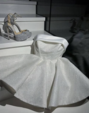 White Princess A Line Strapless Sequin Short Prom Dress Homecoming Dress HZ1023
