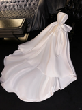 Simple A Line Off the Shoulder White Satin Long Party Dress Birthday Dress with Bow HZ1023