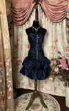 Navy Blue A Line Sweetheart Neck Pleated Beaded Satin Homecoming Dress Cocktail Dress HZ1023