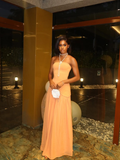 Orange A Line Strapless Chiffon Satin Prom Dress Evening Dress Formal Dress HZ1023