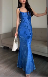 Elegant Blue Mermaid Print Long Evening Dress Formal Prom Dress HZ1023