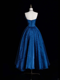 Elegant A Line Strapless Blue Tulle Long Prom Dress Graduation Prom Dress HZ1023