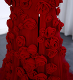 Stunning A Line Sweetheart Neck 3D Flower Burgundy Prom Dress Evening Dress HZ1023