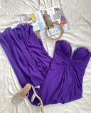 Purple A Line Sweetheart Neck Rhinestone Chiffon Long Prom Dress Evening Dress HZ1023