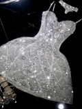 Shiny A Line Spaghetti Strap Rhinestone Tulle Short Prom Dress Graduation Prom Dress HZ1023