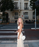 Unique Two Piece Spaghetti Strap Ruffle Light Champagne Chiffon Prom Dress Evening Dress HZ1023