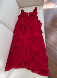 Burgundy Flowy A Line Spaghetti Strap Ruffle Chiffon Prom Dress Vacation Dress HZ1023