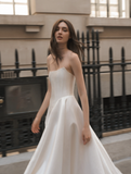 Elegant Ball Gown Strapless White Satin Wedding Dress HZ1023
