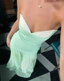 Mint Green A Line Sweetheart Neck Satin Chiffon Long Prom Dress Evening Dress HZ1023
