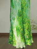 Unique Sheath Halter Green Print Floral Chiffon Open Back Long Prom Dress Formal Dress HZ1023