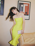 Cute Bright Yellow Mermaid Sweetheart Neck Satin Short Homecoming Dress Cocktail Dress HZ1023