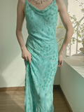 Exquisite Blue Sheath Spaghetti Strap Floral Beaded Chiffon Long Prom Dress Formal Dress HZ1023