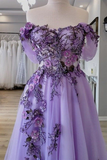 Off The Shoulder Tulle Applique Long Prom Dress Fairy Evening Dress HZ1023