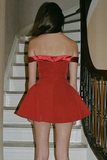 Red Off The Shoulder Short Party Dress Homecoming Dress HZ1023