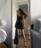 Sexy Sheath Straps Butterfly Sequin Black Chiffon Short Homecoming Dress Cocktail Dress HZ1023