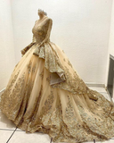Luxury Quinceanera Dresses Gold Applique Corset Ball Gown Prom Sweet 16 Dress Wedding Dress HZ1023