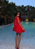 Stunning Red A Line Off the Shoulder Satin Short Homecoming Dress Cocktail Birthday Dress HZ1023
