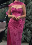 Pink A Line Sweetheart Neck Beaded Lace Prom Dress Evening Dress with Slit HZ1023