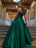 Gentle Green A Line One Shoulder Satin Long Prom Dress Evening Dress HZ1023