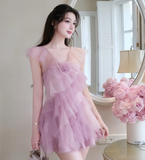 Romantic Purple A Line V Neck Layered Tulle Short Homecoming Dress Cocktail Dress HZ1023
