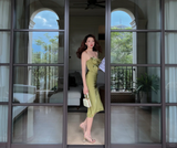 Vintage Sheath Spaghetti Strap Bow Olive Green Satin Short Prom Dress Homecoming Dress HZ1023