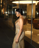 Gold Beaded Sequin Mermaid Prom Dress Evening Dress HZ1023