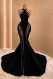 Black Halter Corset Mermaid Prom Dress Sexy Evening Dress HZ1023