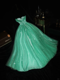Green A Line Sweetheart Neck Rhinestone Tulle Long Prom Dress Evening Dress HZ1023