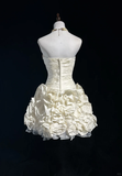 Ivory A Line Sweetheart Neck Pleated Flower Satin Short Homecoming Dress Cocktail Dress HZ1023