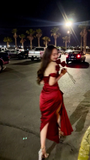 Fashion Red Off The Shoulder Mermaid Long Slit Prom Evening Dress HZ1023
