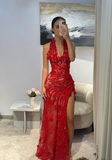 Baby Red Sheath V Neck Beaded 3D Floral Lace Prom Dress Evening Dress HZ1023