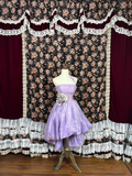 Cute Purple A Line One Shoulder Flower Satin Tulle Homecoming Dress Cocktail Dress HZ1023