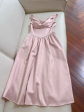 Gentle Pink A Line Straps Pleated Satin Homecoming Dress HZ1023
