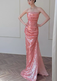 Gentle Pink Sheath Pleated Sequin Prom Dress Evening Dress 16th Birthday Dress HZ1023