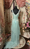 Gentle Blue A Line Straps White Appliques Chiffon Prom Dress Cocktail Dress HZ1023