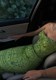 Green Sheath Strapless Rhinestone Tulle Prom Dress Evening Dress HZ1023