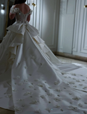 Gorgeous Exquisite A Line Off the Shoulder Flower Rhinestone White Satin Long Wedding Dress Date Dress HZ1023