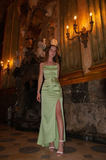 Simple A Line Straps Sage Green Slit Prom Dress HZ1023