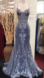 Charming V Neck Lace Mermaid Prom Dress Long Evening Dress HZ1023