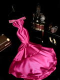 Hot Pink Mermaid Off the Shoulder Beaded Satin Long Prom Dress Party Dress HZ1023