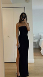 Sexy Black Mermaid Strapless High Slit Prom Dress Birthday Outfits Party Dress HZ1023