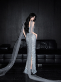 Silver Sequin Mermaid Sweetheart Neck Long Date Dress Evening Dress Prom Dress HZ1023